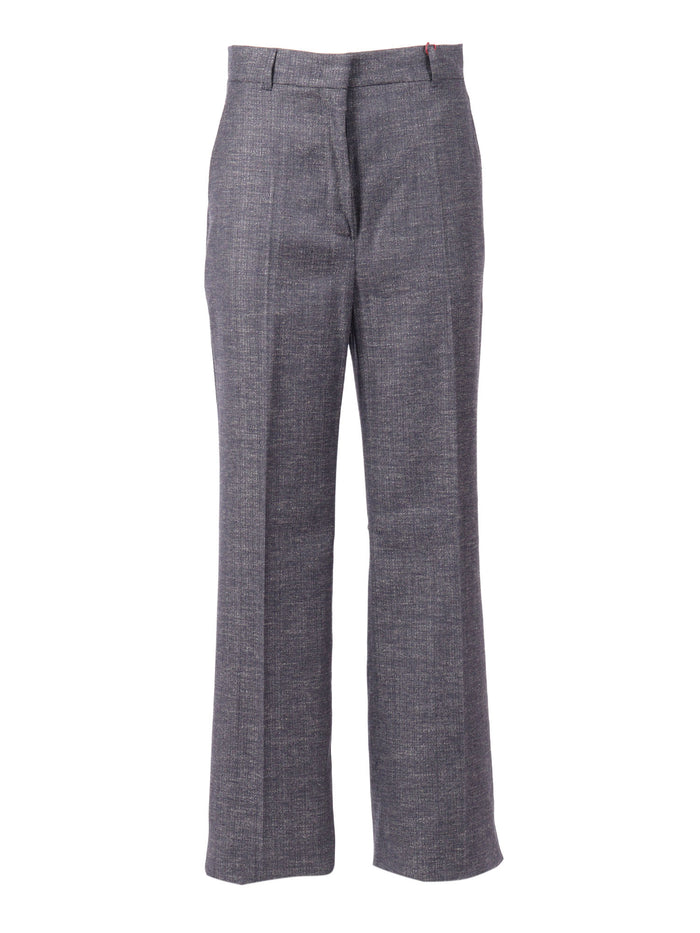 Trousers Blue Virgin Wool Viscose Linen