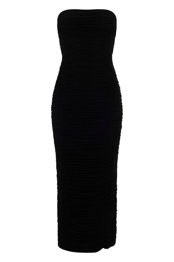 Strapless Midi Dress, Black Cuprammonium Rayon