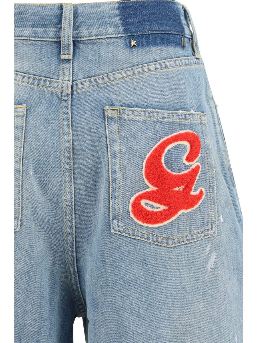 Jeans Embroidered Logo Blue Cotton