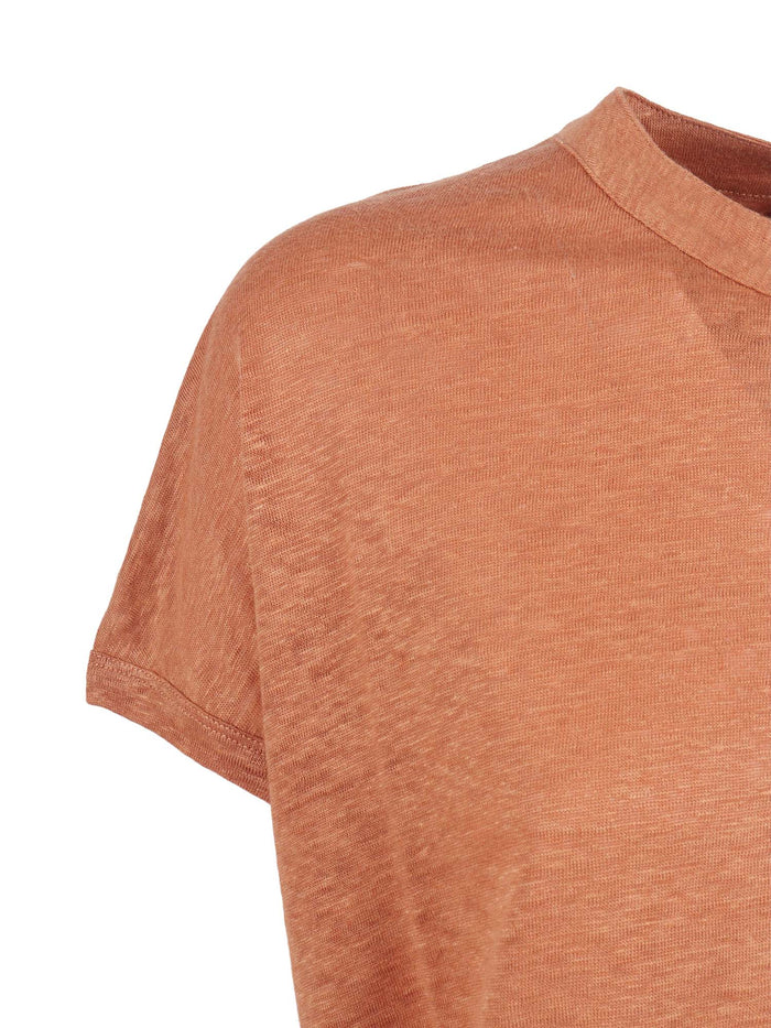 Linen Jersey Henley Shirt With Buttons Brown Lino Crewneck