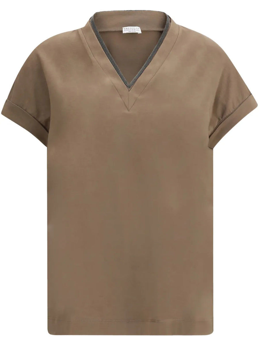 Brunello Cucinelli Cotton 93% shirt in khaki