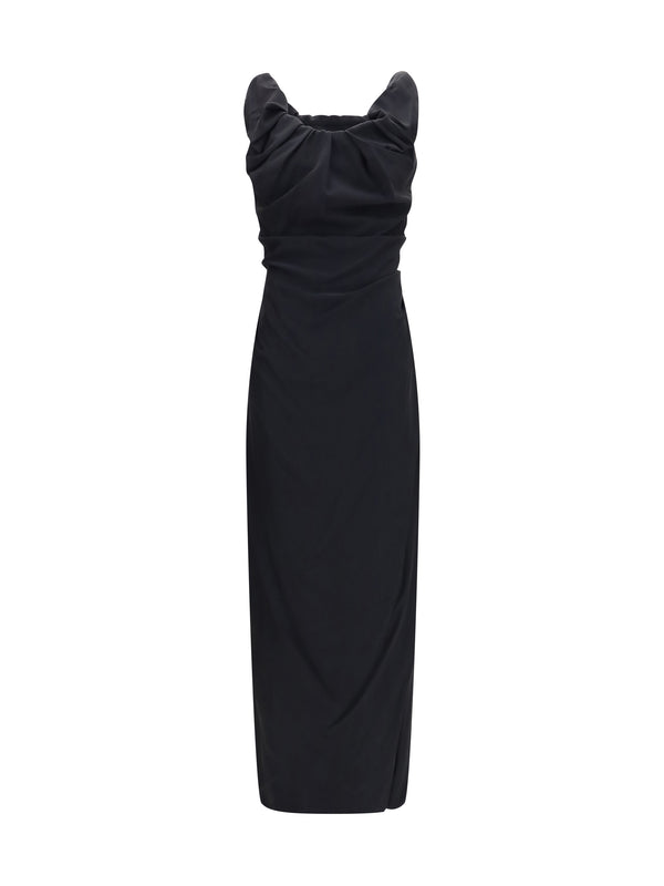 Ginnie Long Dress Black Viscose; Silk