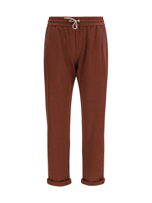 Brunello Cucinelli 67% Cotton joggers in burgundy