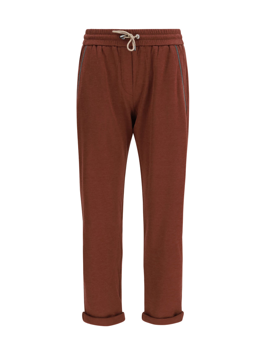Brunello Cucinelli 67% Cotton joggers in burgundy