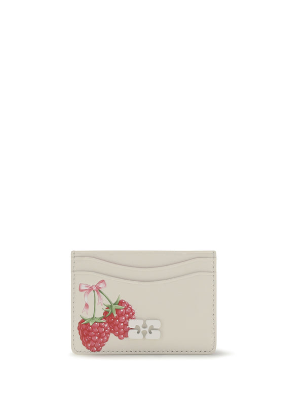 Ganni 65% Recycled Leather card case in beige