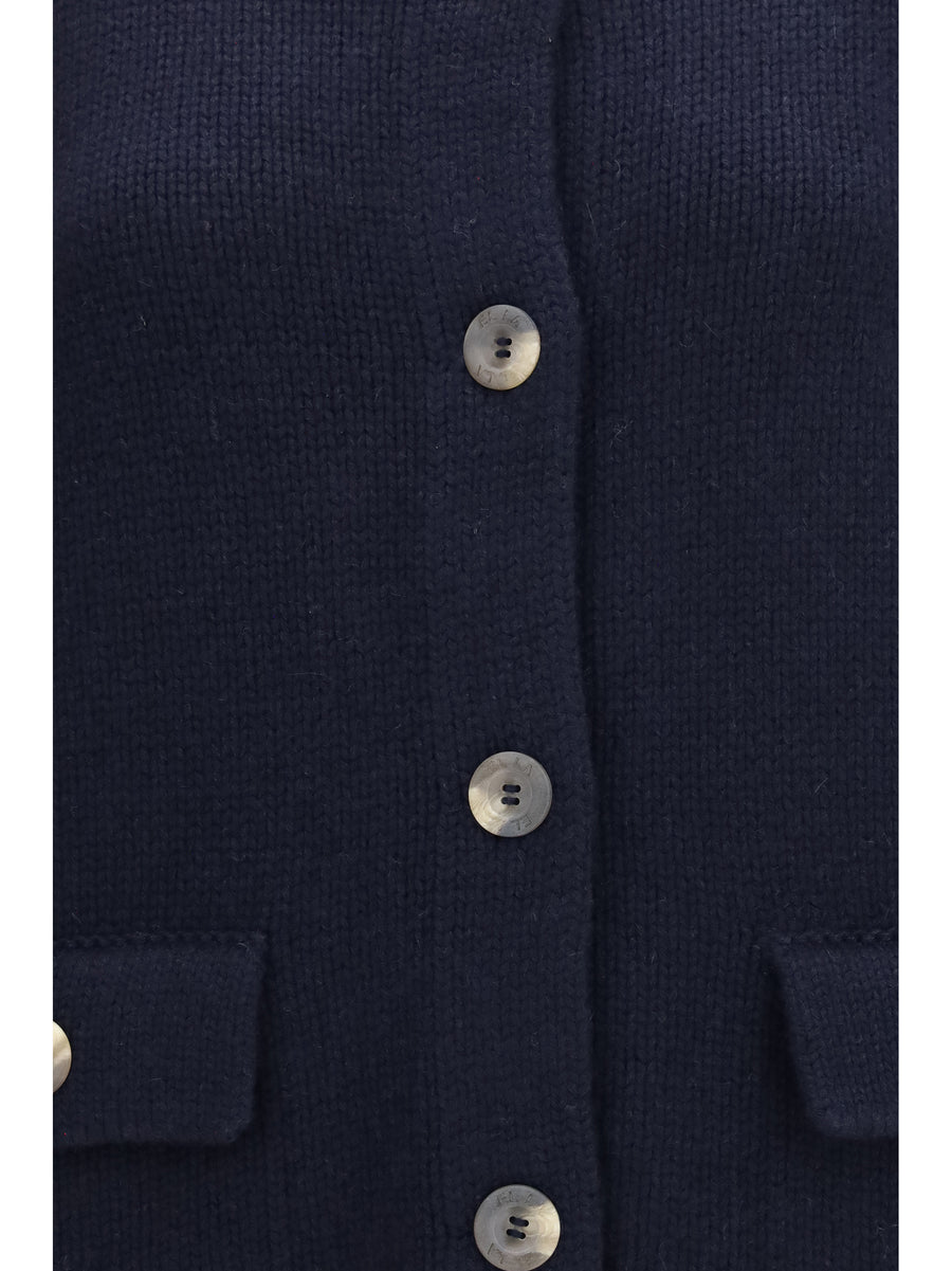 High Neck Cashmere Cardigan Navy Blue Puffer Jackets