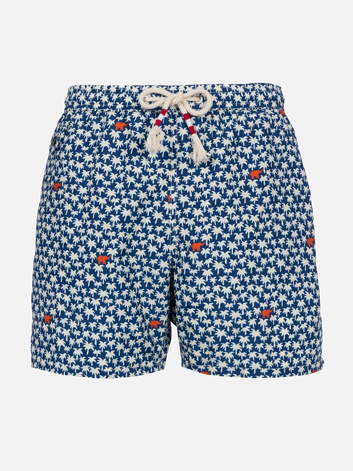 Man Lightweight Fabric Swim-Shorts Lighting 70 With Palm Print Blue Swimshort