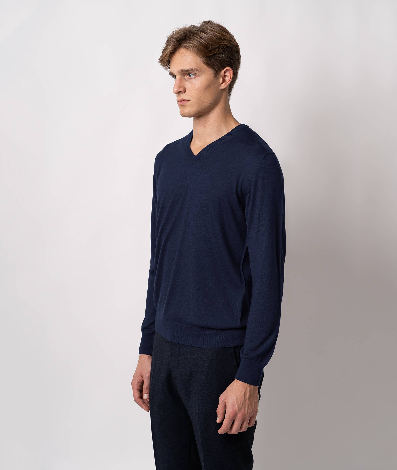 V-Neck Cashmere And Silk Sweater Alaska Lightblue V Neck