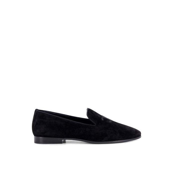 Velvet Loafers With Embroidered Triomphe Logo Black Calf Leather