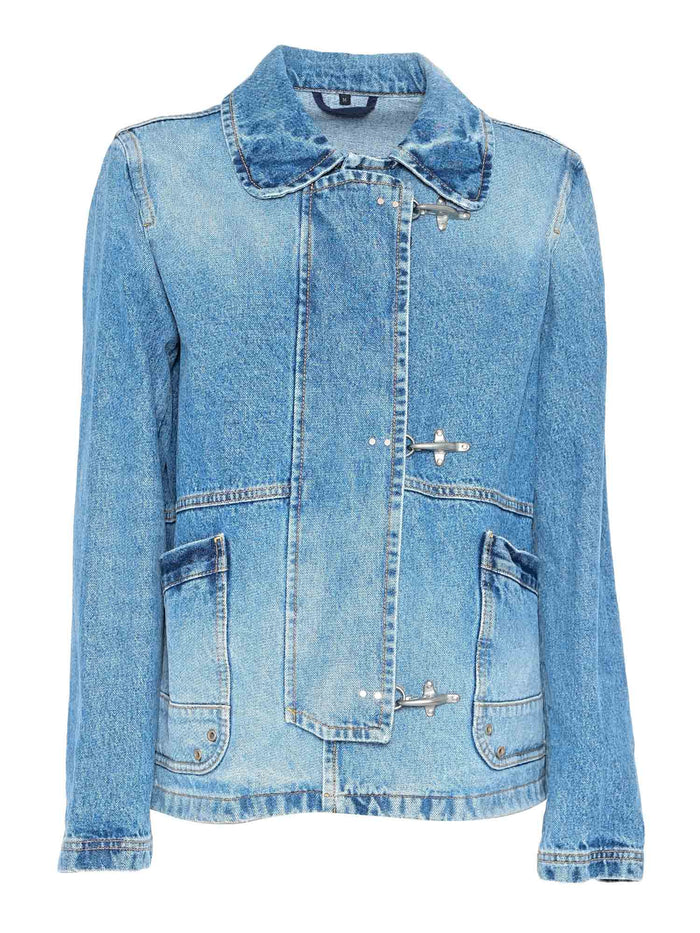 MINI 3 GANCI DENIM COAT Light Blue Cotton Heavy Jacket