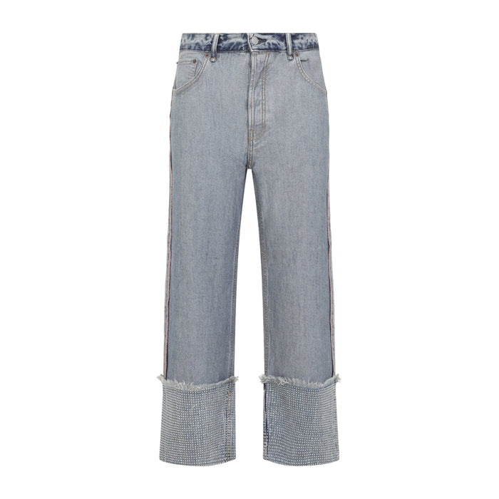 Rhinestone Jeans Blue Cotton Lyocell