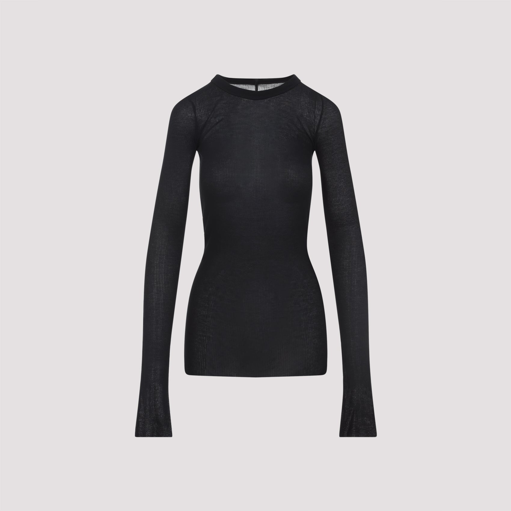 Rib Ls T-shirt Black Viscose Silk Tshirt