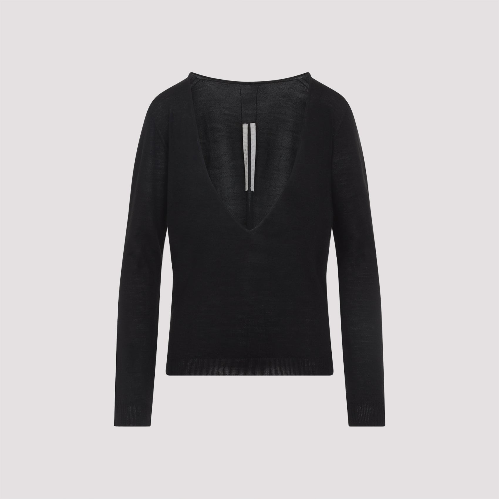Extreme V-neck Pullover Black Virgin Wool Sweater