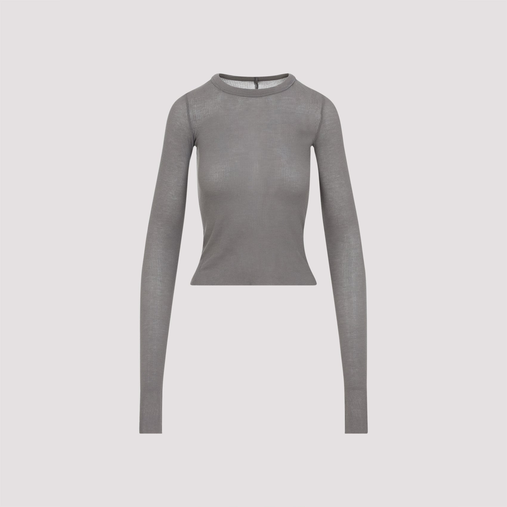Cropped Rib Ls T-shirt Brown Viscose Silk Tshirt