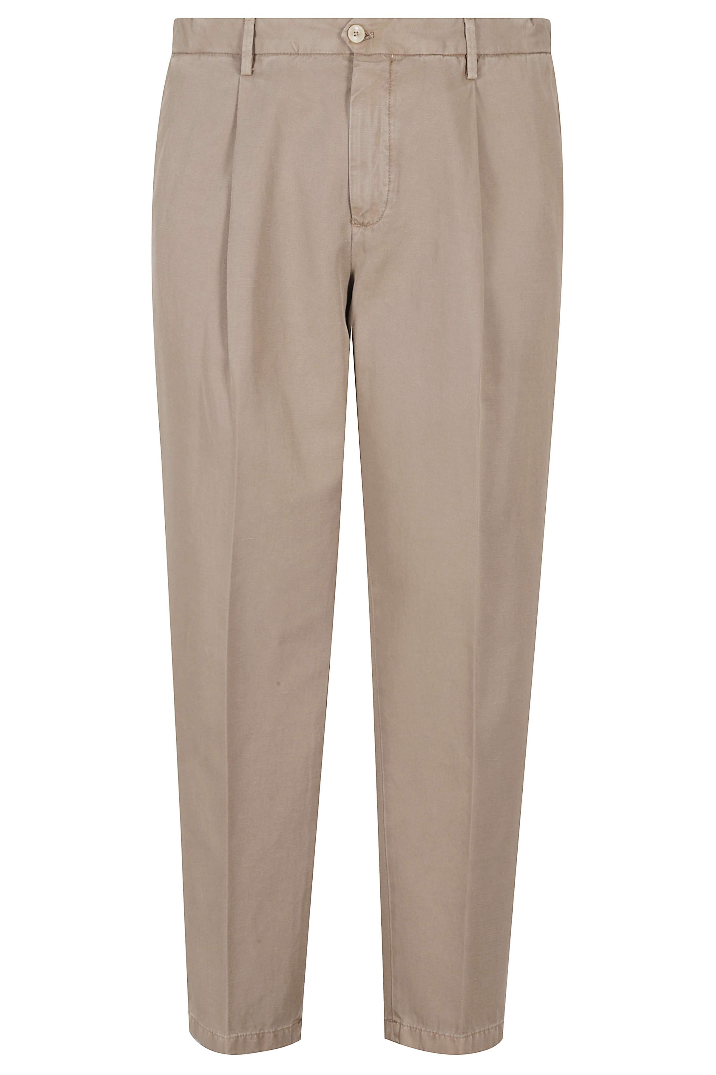 Pant 1pinces Lino Brown Cotone Pantaloni