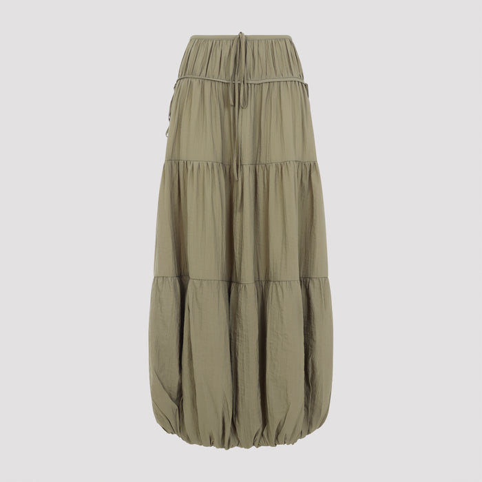 Soft Gathered Bubble Midi Skirt Green Recycled Polyamide