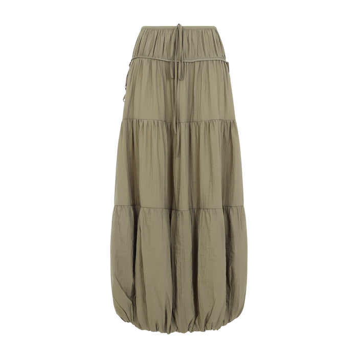 Soft Gathered Bubble Midi Skirt Green Recycled Polyamide