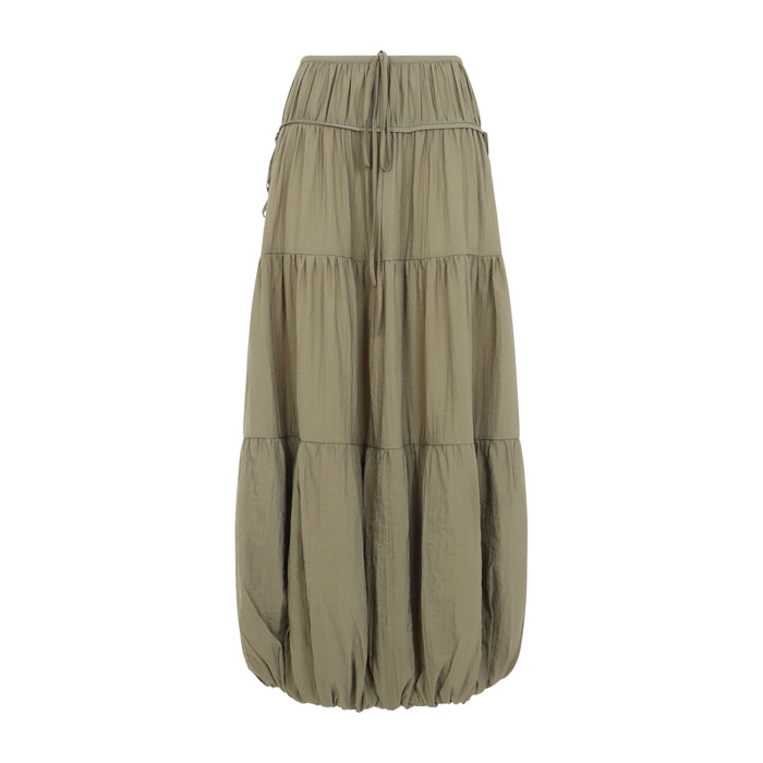 Soft Gathered Bubble Skirt Green Polyamide