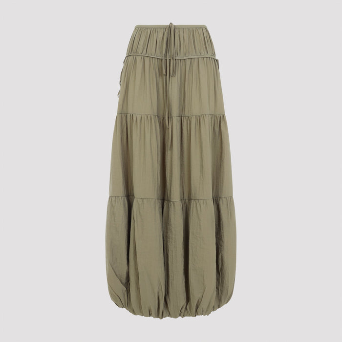 Soft Gathered Bubble Skirt Green Polyamide