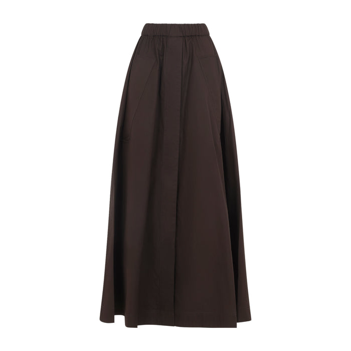 Parachute Long Skirt Brown Cotton