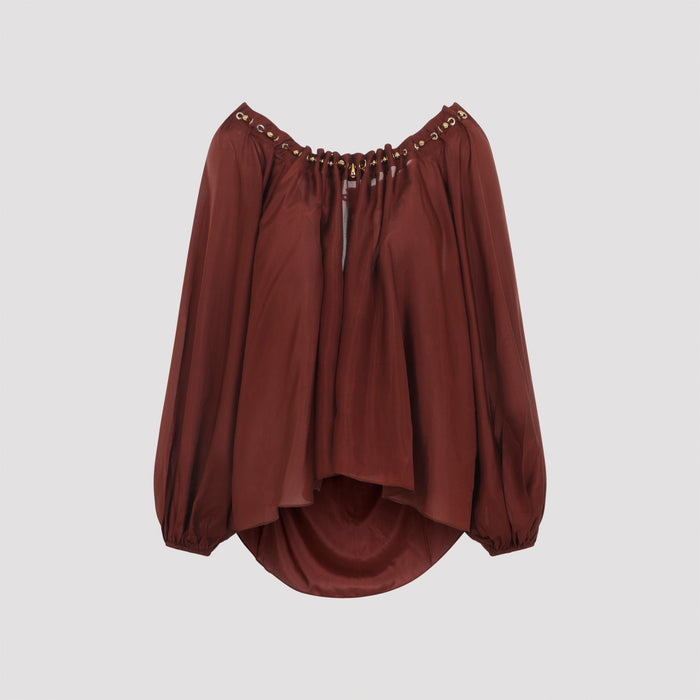 Aster Gathered Bead Blouse Red Silk