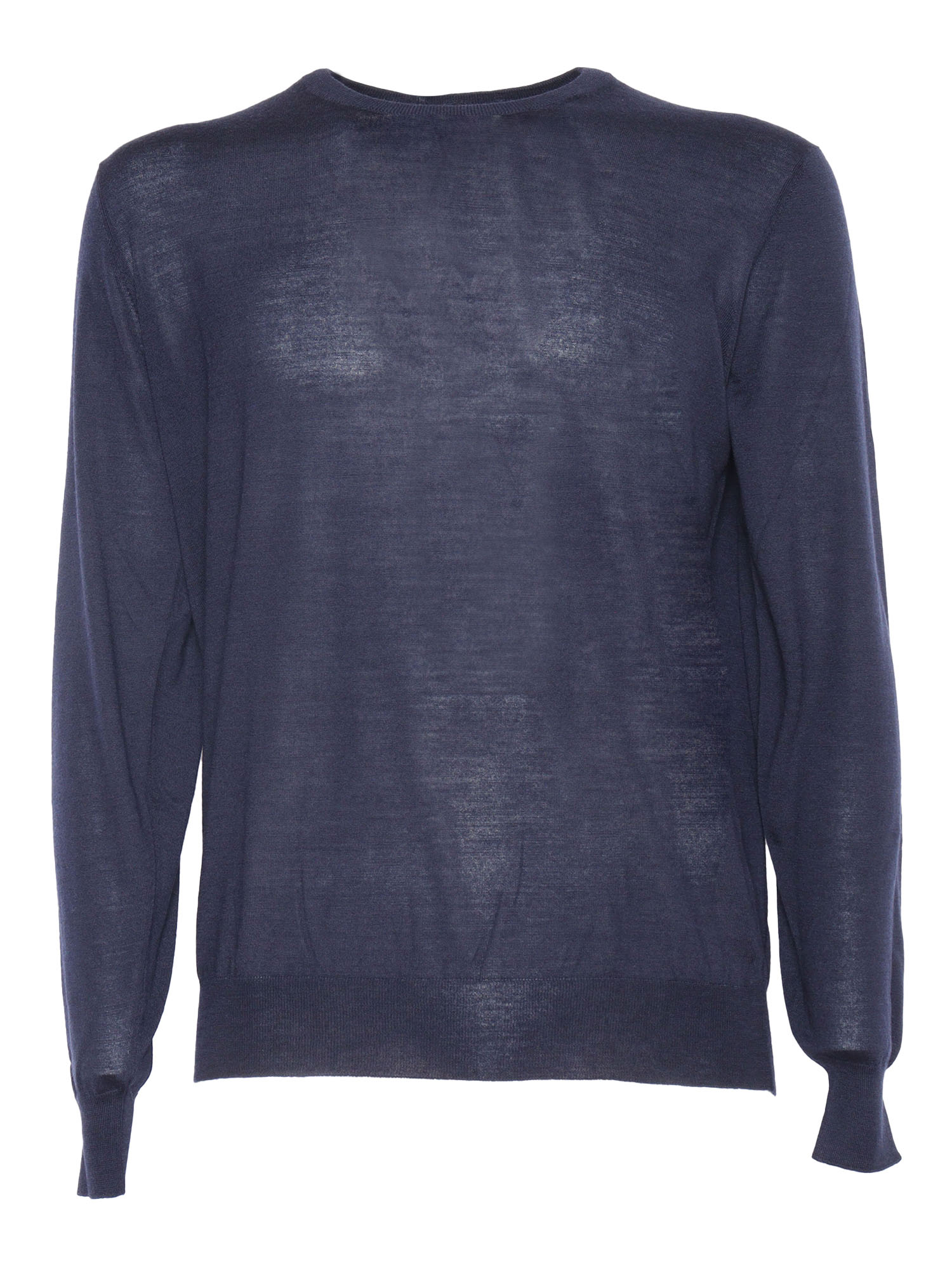 LS CREW NECK SWEATER Blue Virgin Wool Silk Cashmere Crewneck