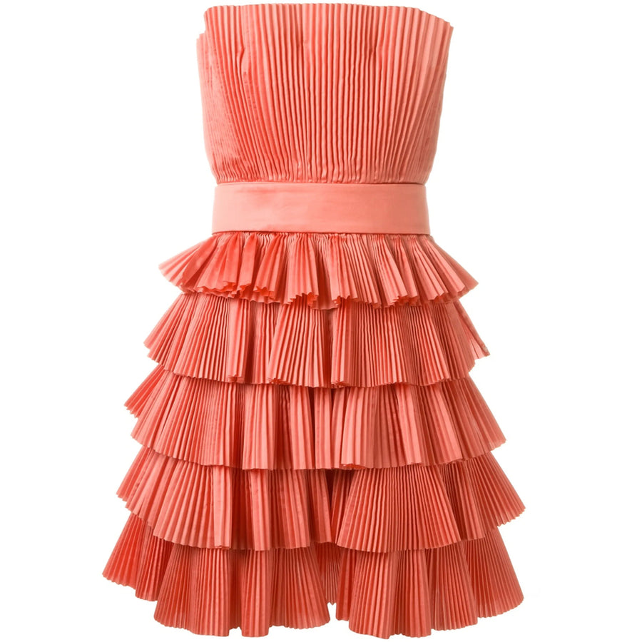 Strapless Pleated Pink Silk Dress Outer: Polyester Cocktail & Party