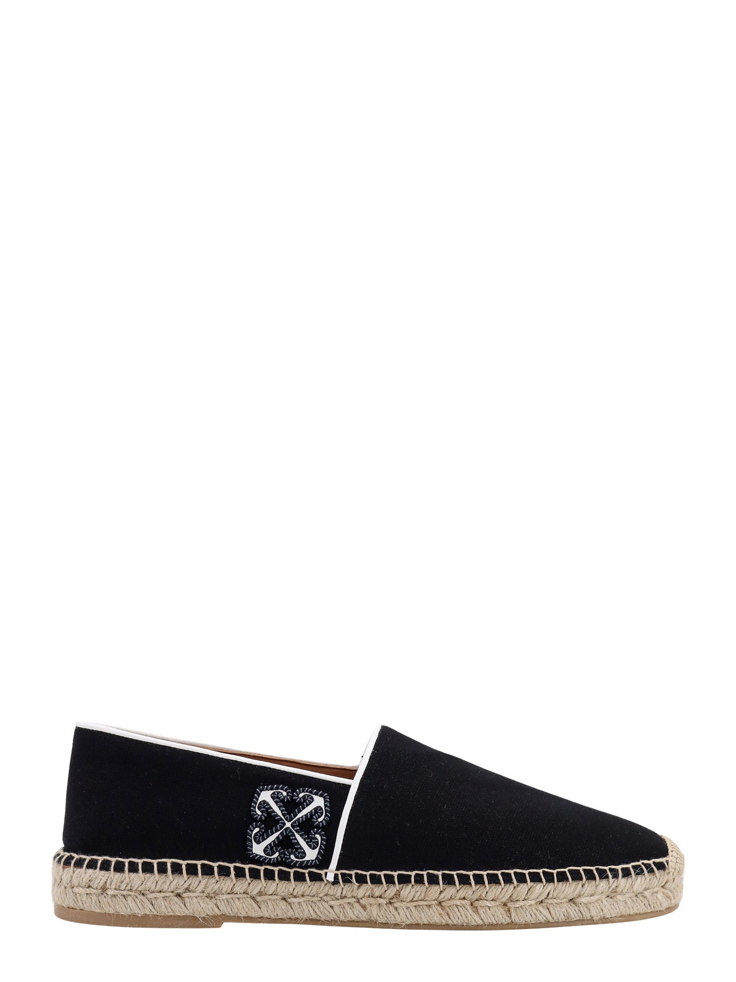 Off White Flat Shoes Black Canvas