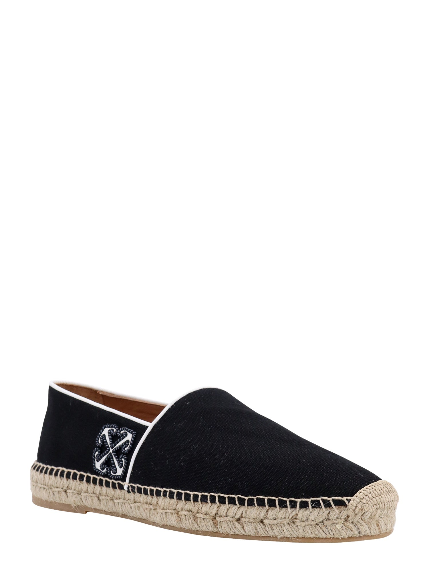 Off White Flat Shoes Black Canvas