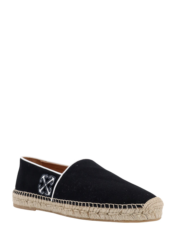 Off White Flat Shoes Black Canvas