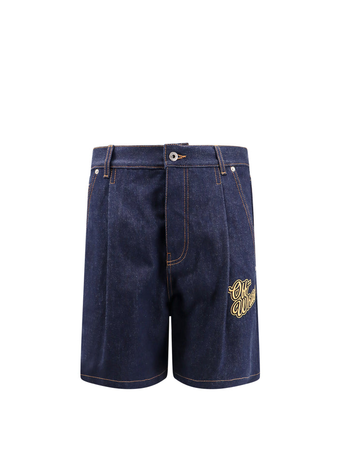 Off White Shorts Blue Cotone Sostenibile