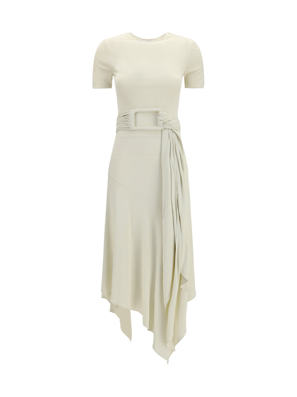Belted Jersey Dress Cream Viscose