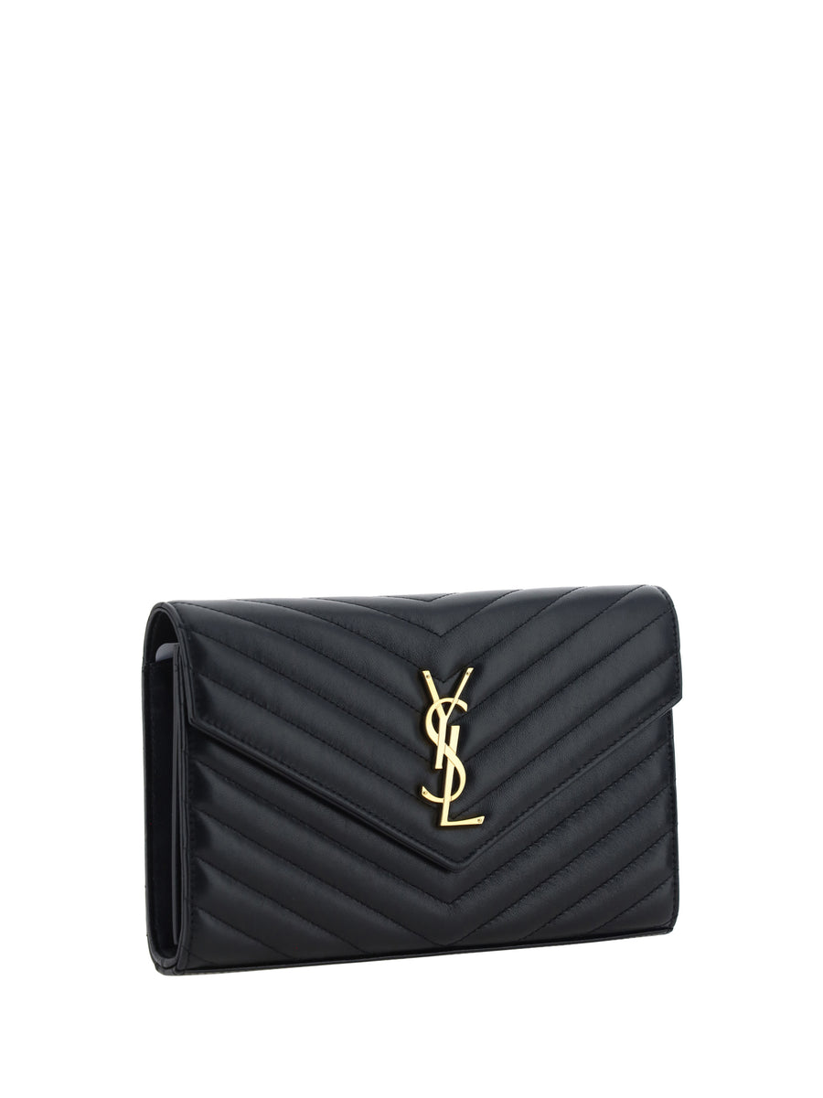 Wallet Monogram Black Leather Lambskin Shoulder Bags