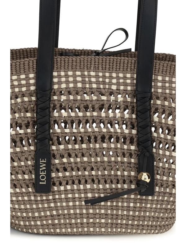Shoulder Bag Braid Basket — Iraca Palm & Calfskin Khaki/natural Straw; Other Materials Bucket