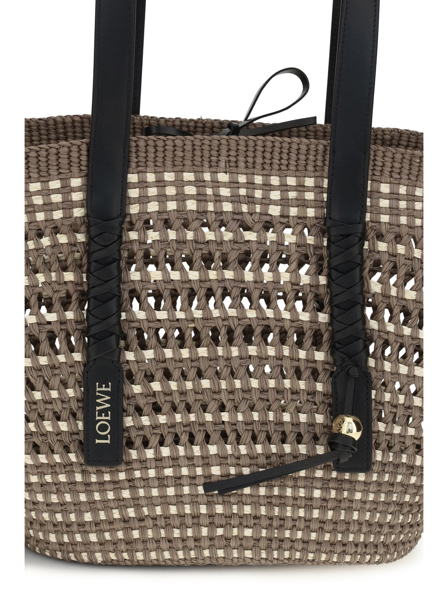 Shoulder Bag Braid Basket — Iraca Palm & Calfskin Khaki/natural Straw; Other Materials Bucket