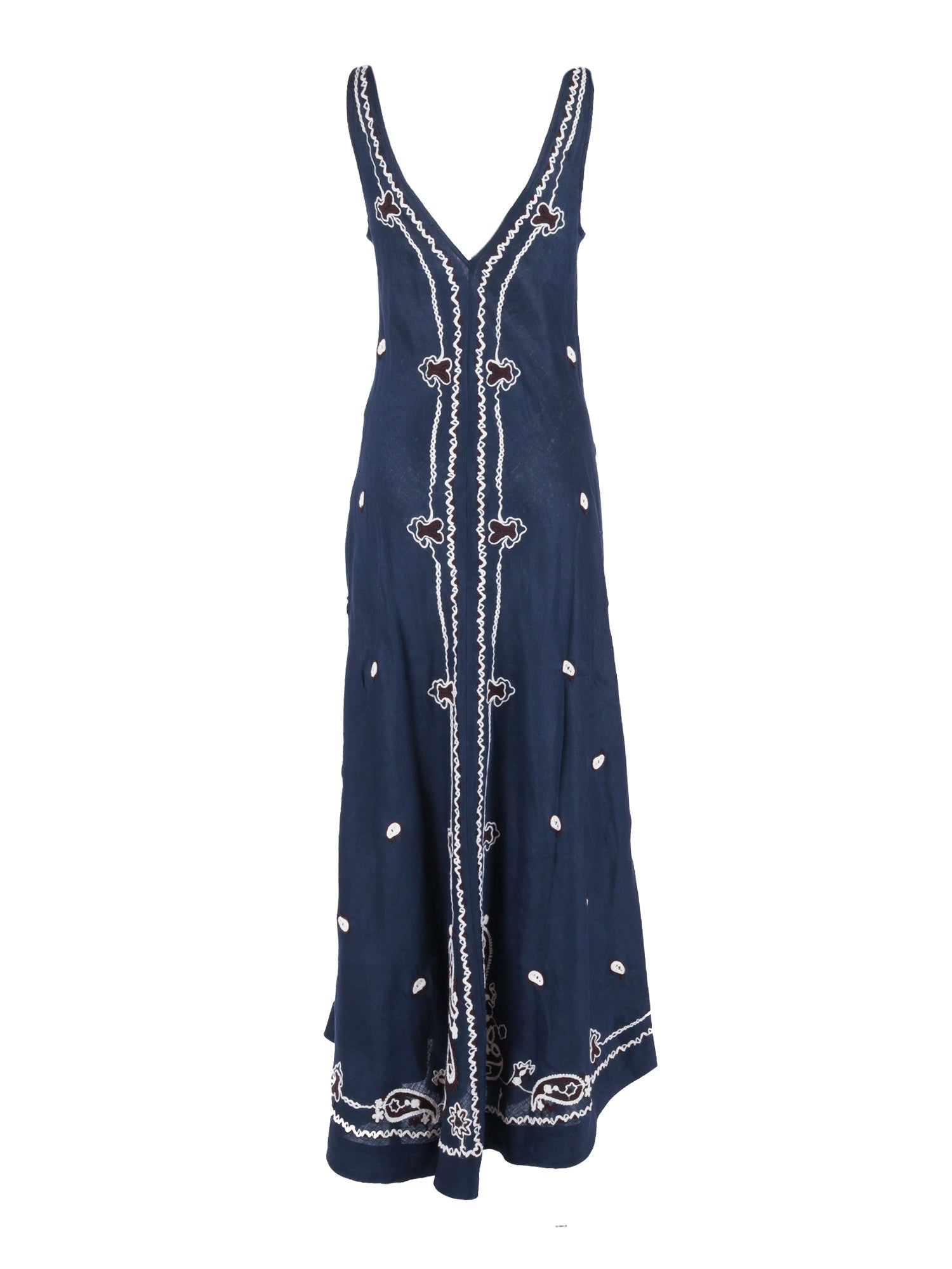 EMBROIDERED DRESS Blue Linen Midi