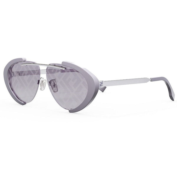 Fendi Sunglasses Geometric Semi Rim, Violet Frame And Liliac Mirror With Ff Pattern Lens Fe40042u81u