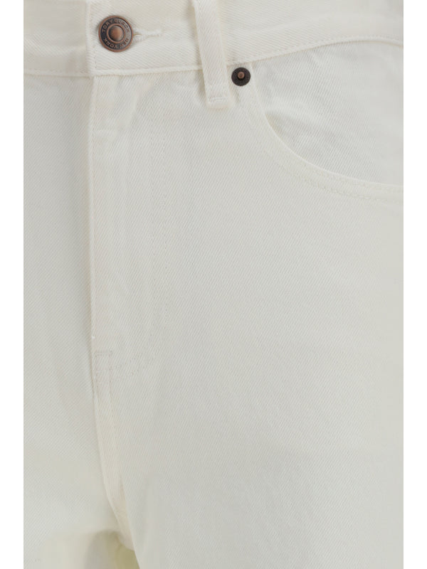 Straight-Leg Jeans With T Monogram Cuffs, White Cotton