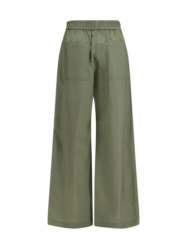 Cotton Pants With Elastic Waist, Eucalyptus Trousers