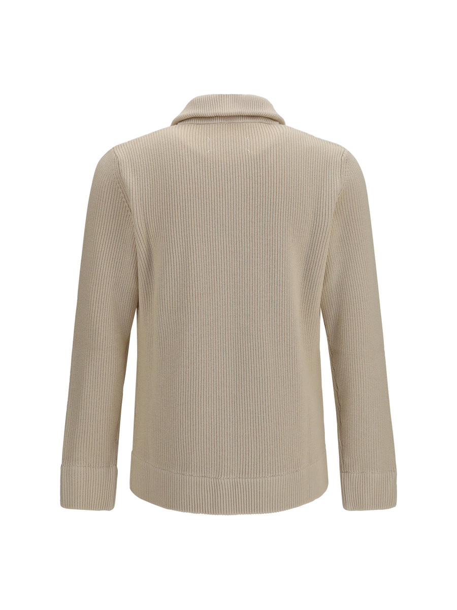 Sweater Cotton Zip-Up Ecru Wool (ovis Aries)