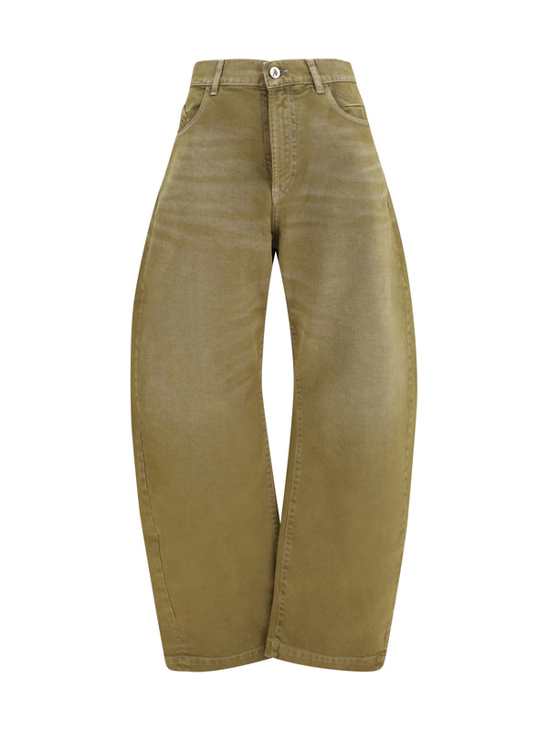 Jeans Wide-Leg With Back Belt Green Cotton