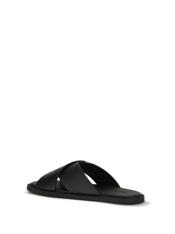 Slide Sandals Black Calfskin
