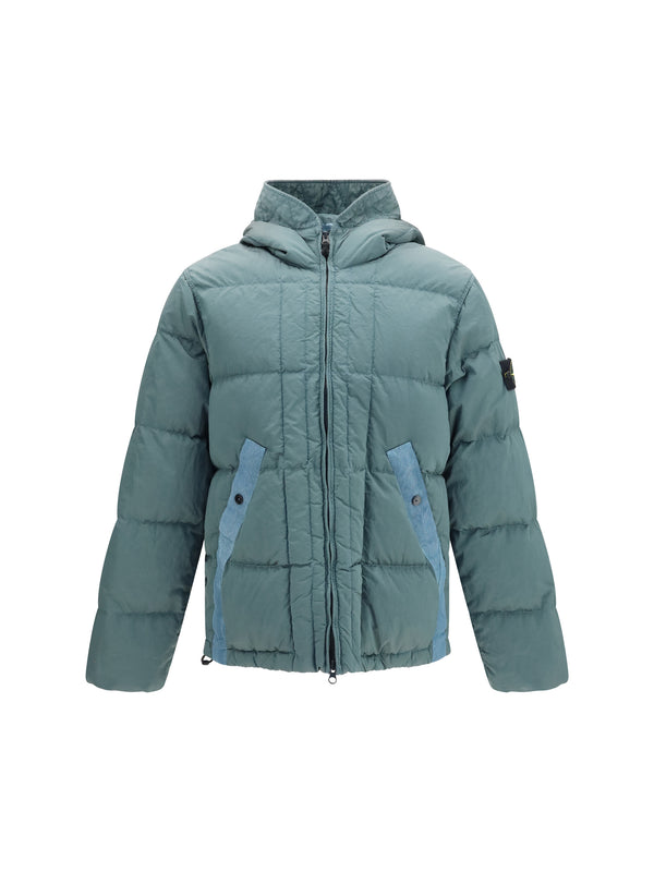 Nylon Metal Hooded Puffer Jacket Ocean Green Down