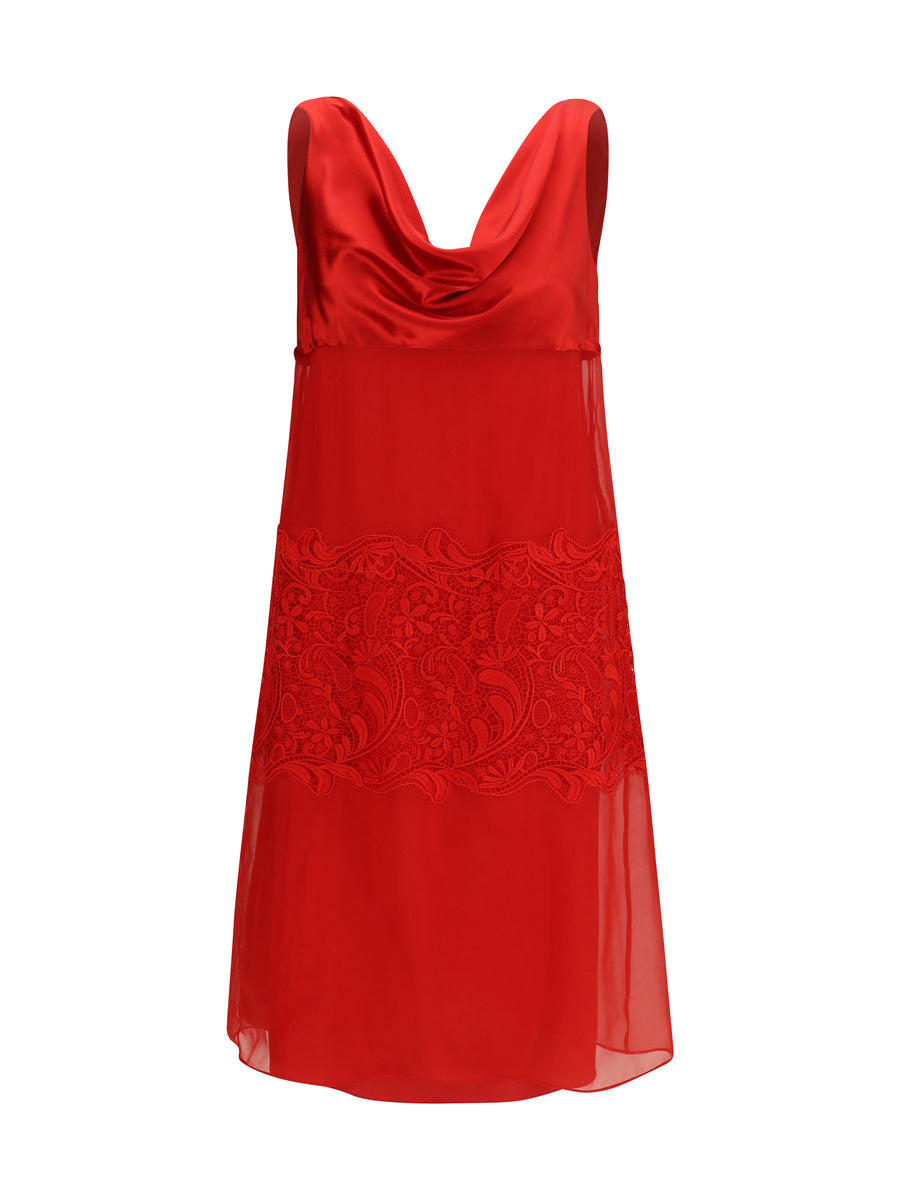 Dress Draped Lace New Red Silk