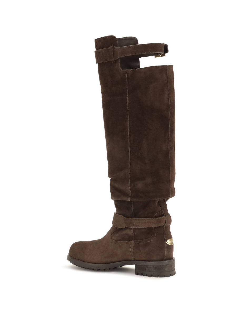 Boots Knee-High Biker Chocolate Calf Leather
