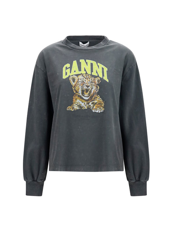 Long-Sleeve Tiger-Print T-Shirt Phantom Cotton Sweatshirts
