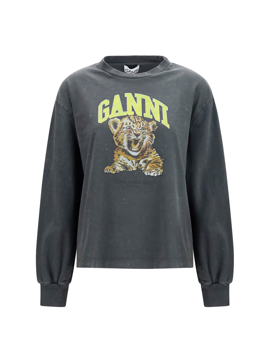 Long-Sleeve Tiger-Print T-Shirt Phantom Cotton Sweatshirts
