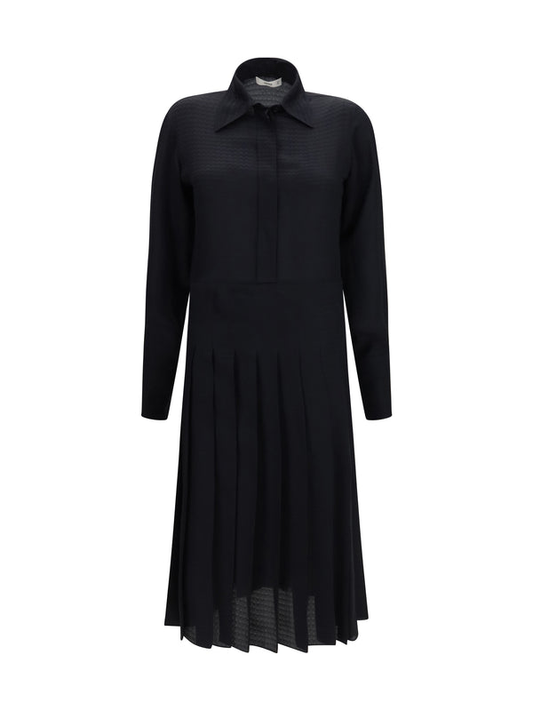 Long Jacquard Silk Dress Nero