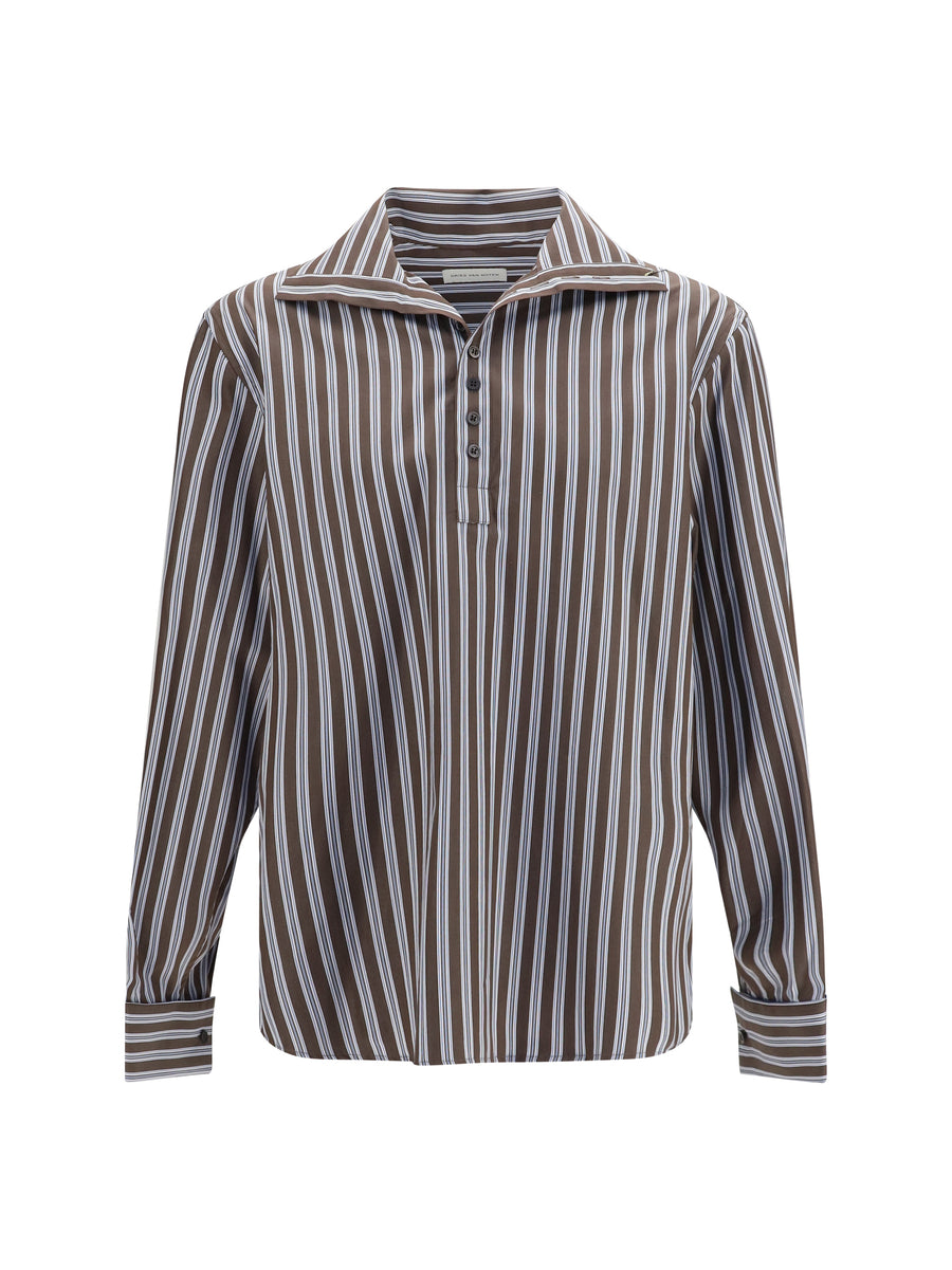 Shirt Striped Brown Cotton