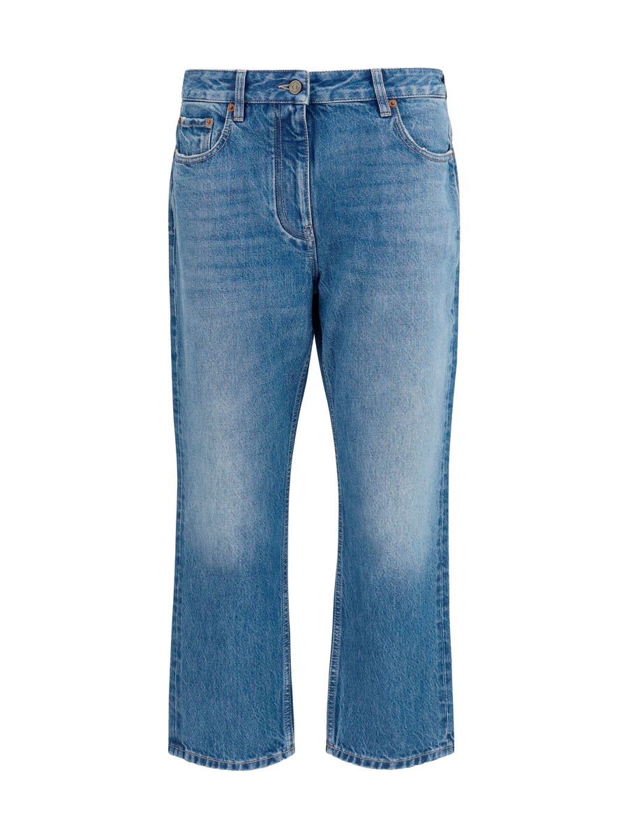 Straight-Leg Jeans Medium Blue Denim Cotton